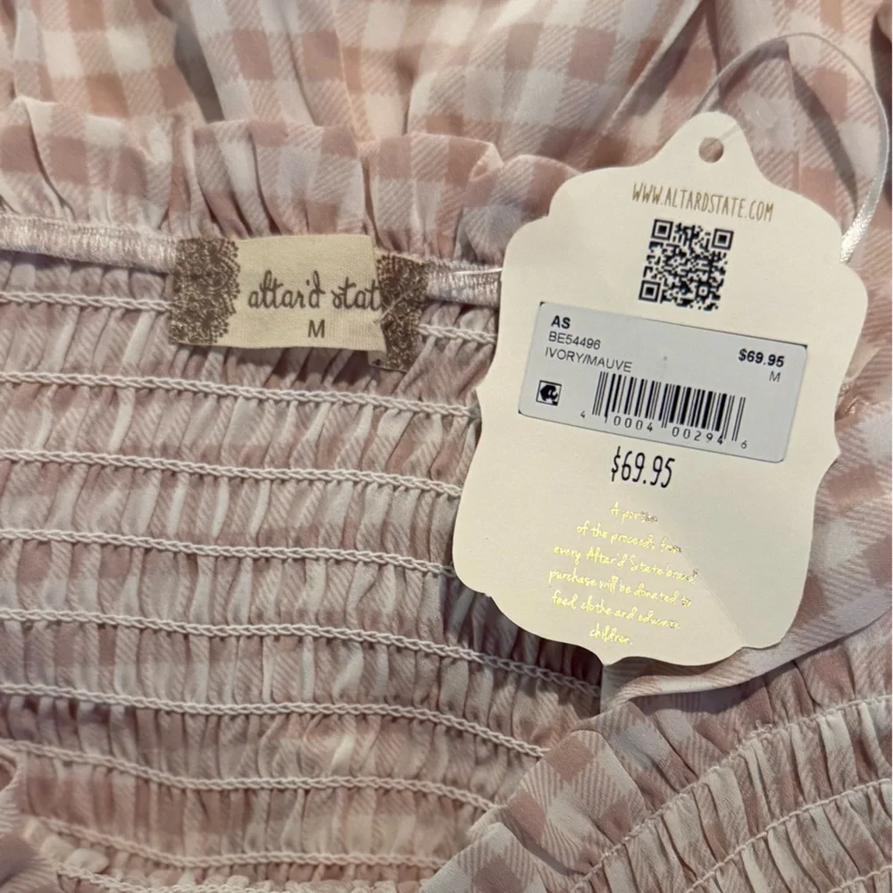 Altar'd State Ivory and Mauve Checkered Mini Dress - Picture 5 of 8